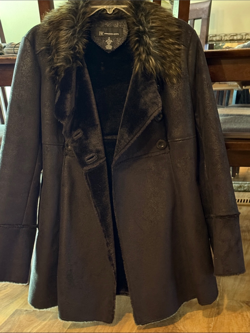 INC International Concepts Faux Fur Collar Peacoat